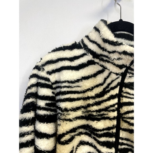 PLUSH Lightweight Sherpa Zebra Print Zip Up Jacket Black and Cream Size S - Picture 6 of 13